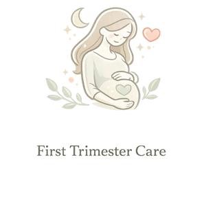 Illustration representing first trimester pregnancy care and ongoing acupuncture support following IVF or natural conception.