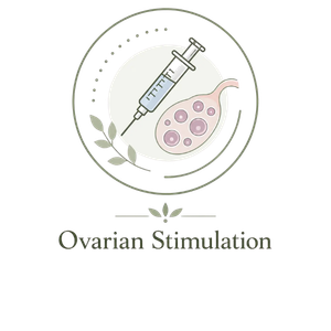 Illustration representing ovarian stimulation during an IVF cycle with developing ovarian follicles.